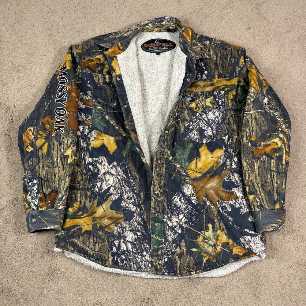 Mossy Oak Western Flannel Fleece Lined Jacket Shacket Snap Up Large